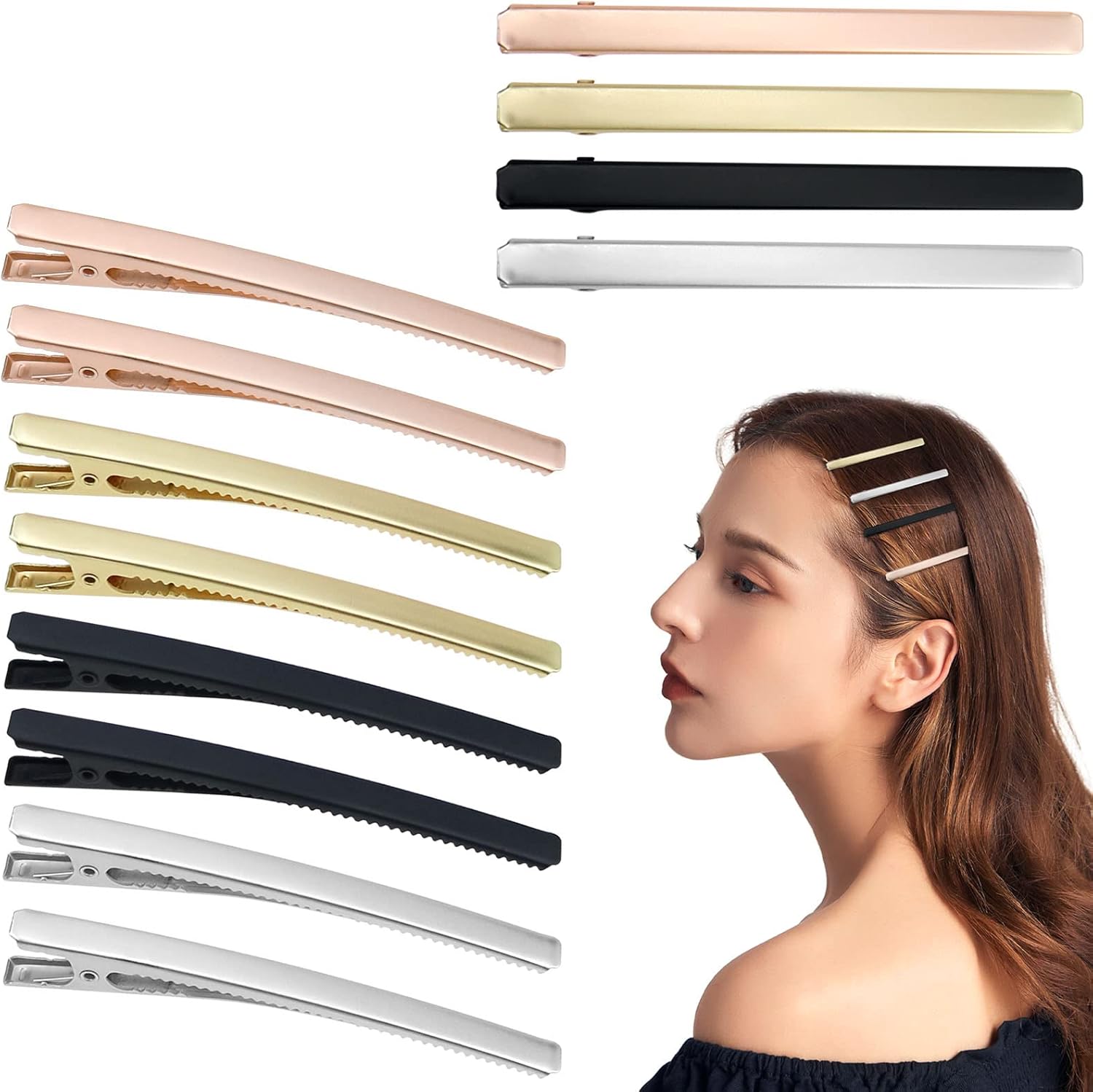 12 Pcs Alligator Hair Clips Metal Hair Barrettes Solid Color Duckbill