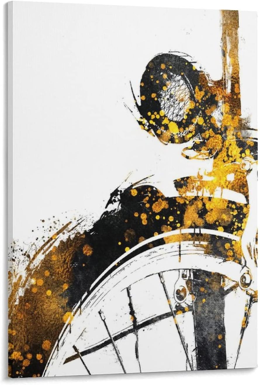 Cycling Gold An Black Sport Art Poster Canvas Painting Poster Wall Art Decorative Picture Prints Modern Decor 12x18inch(30x45cm)
