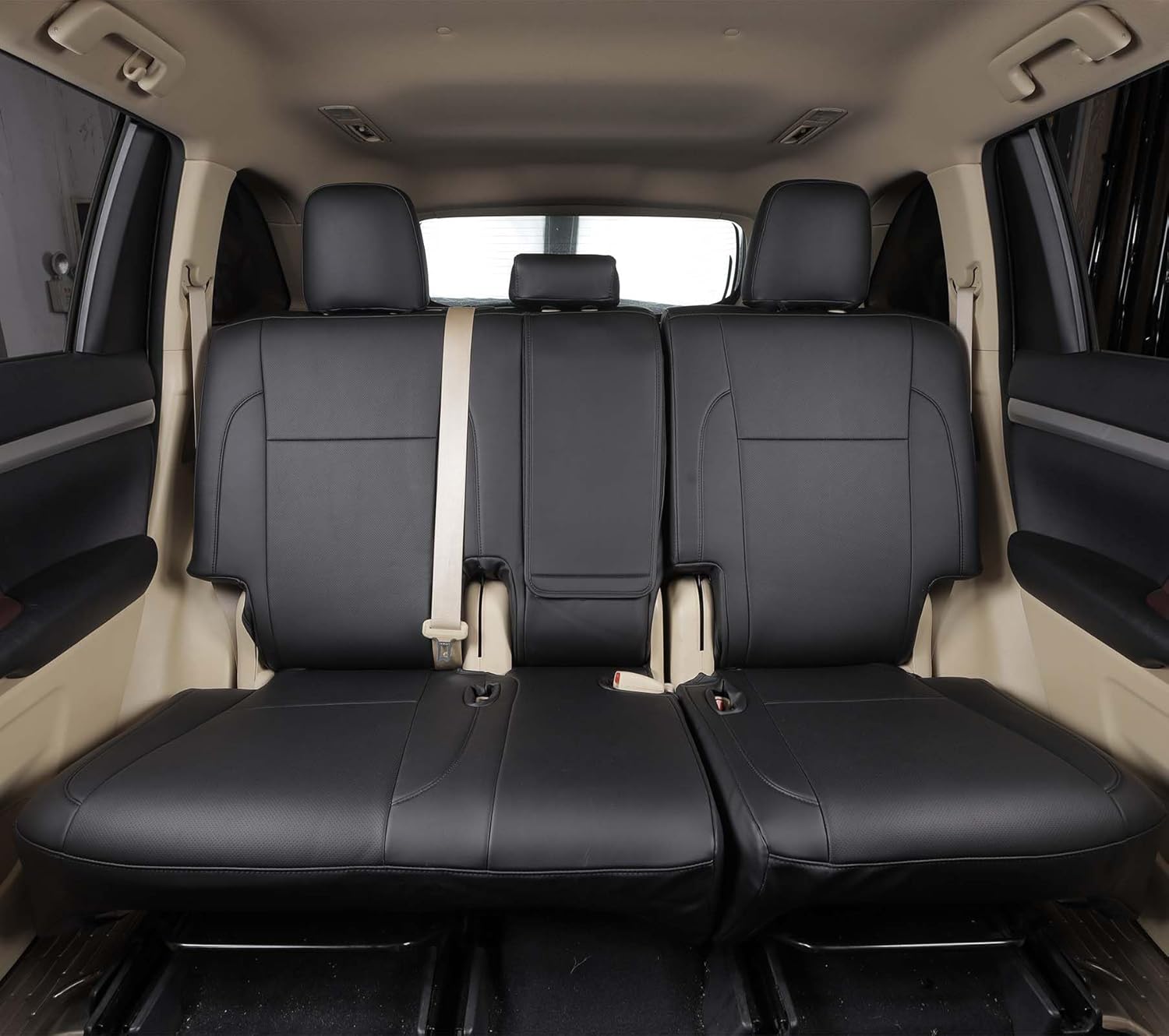Custom Fit for Toyota Highlander 2015-2019 3 Rows 8 Seats Models Seat Covers Full Coverage Faux Leather Waterproof and Airbag Compatible(Black)
