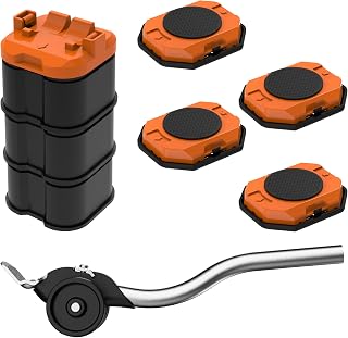 Furniture Lift Mover Tool, Heavy Duty Furniture Lifter and Movers Set with Sliders - Easily Move Heavy Items on Hardwood Flooring and Carpet (Orange)