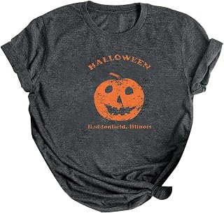 Womens Summer Tops Womens Fall Pumpkin T Shirts Funny Short Sleeve Halloween Graphic Casual Tees Tops Holiday Funny Dress Casual Wear