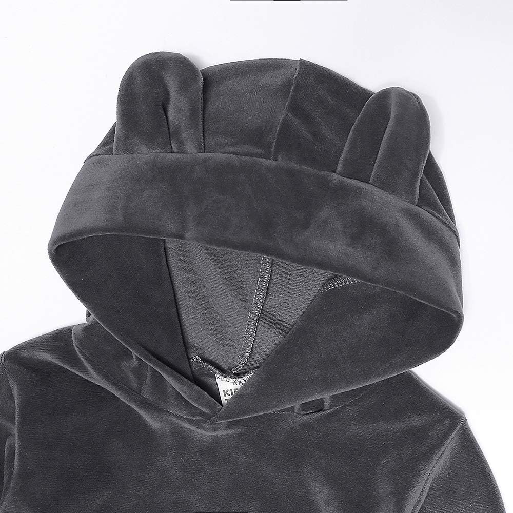 Boys Girls Velvet Hooded Tracksuit Sweatshirt Top + Sweatpants Hoodie Outfit Set