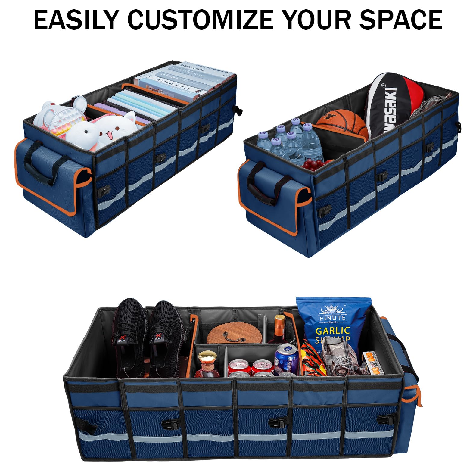 GDNasist Organizer per bagagliaio con borsa termica rimovibile a prova di perdite, 6 divisori rimovibili per spazio personalizzato, portaoggetti pieghevole con fondo antiscivolo, copertura pieghevole