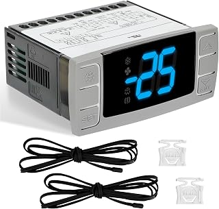 32-bit Enhanced XR06CX-4DAFILS Temperature Controller, Replaces Dixell XR06CX for 110-125V 50-60Hz Commercial Fridges/Freezers, Programmable Digital Thermostat, Voltage Protection & Reset, Blue Screen