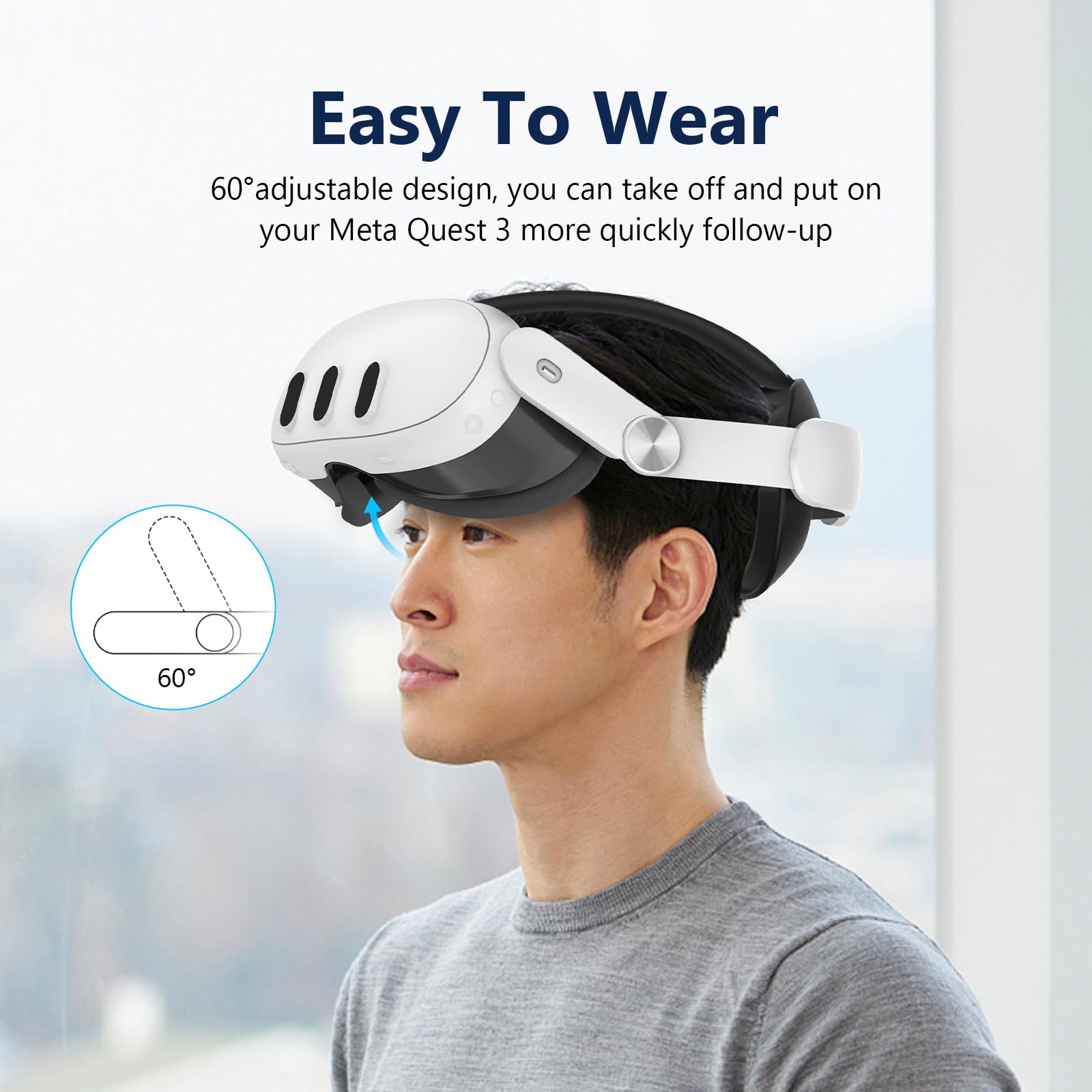 Sangle de tête BeisDirect pour casque Meta Quest 3 VR, sangle de rechange Elite pour Meta Quest 3, blanc, compatible avec Oculus, pour ordinateur personnel, Android, jeu, ajustable à 360°
