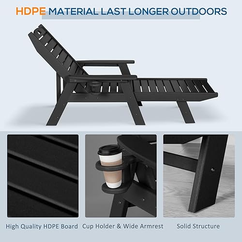 Miniatura 6 de nalone Chaise Lounge para exteriores con respaldo ajustable de 5 posiciones, silla de descanso de polietileno de alta densidad para soportar