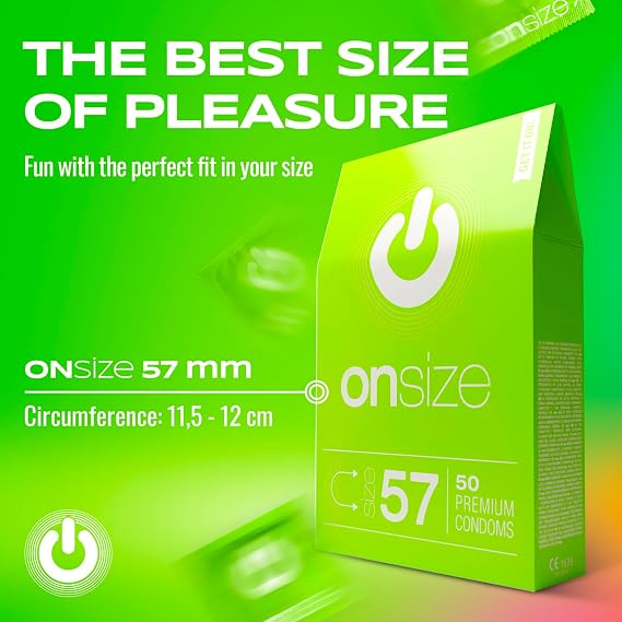 ON ONsize Premium Condoms - 50 Pack, 57mm, 0.07mm Thickness, Sustainable & Vegan, Men's Condoms