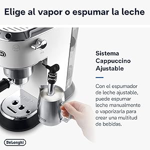 De'Longhi Dedica - Cafetera de Bomba de Acero Inoxidable para Café Molido o Monodosis, Cafetera para Espresso y Cappuccino, Depósito de 1.3 Litros, Sistema Anti-goteo, EC685.W, Blanco_3