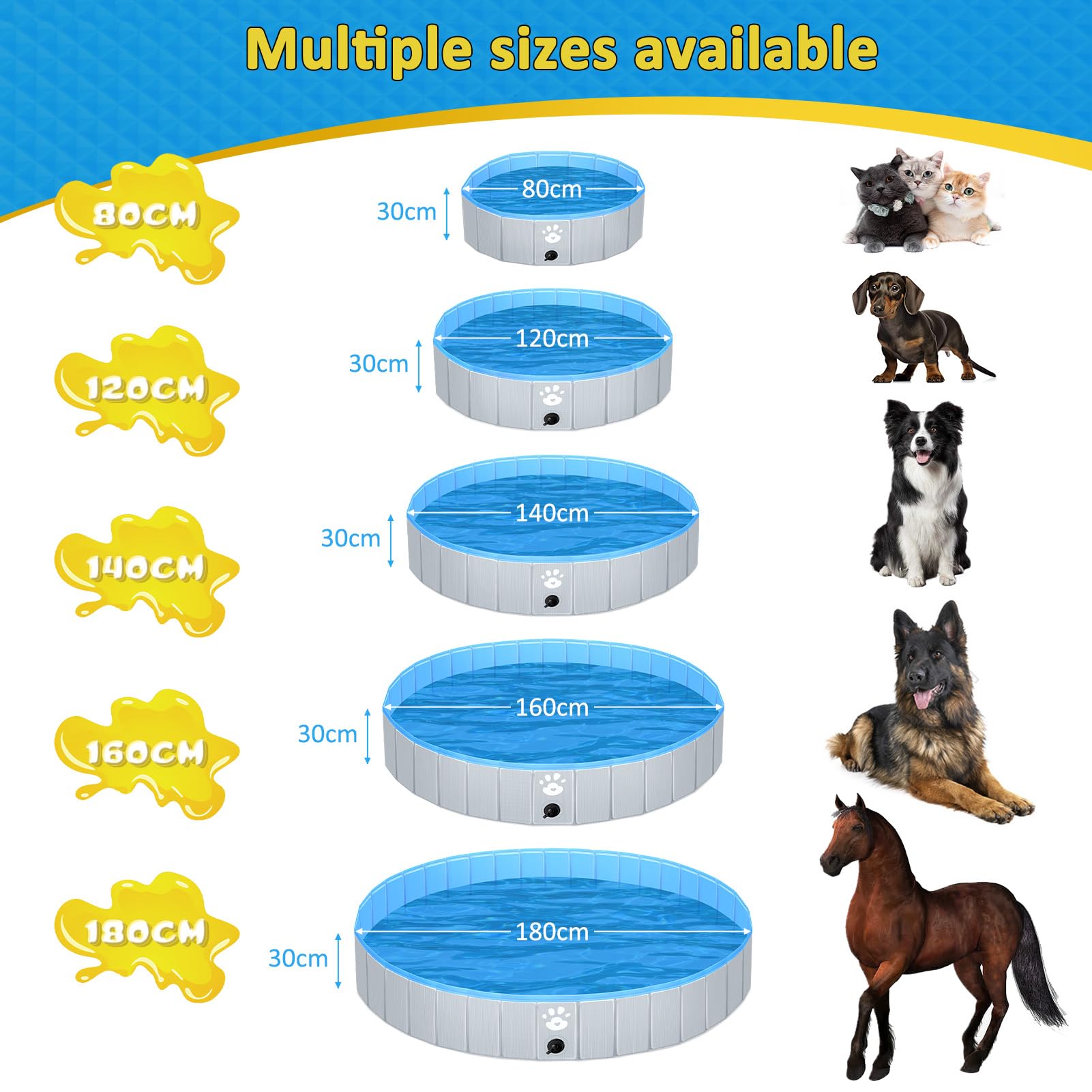 Pmgud Piscina Portatile per Cani Ø 160cm per cani bambini piscina per bambini o altri animali Spessore rinforzato 5mm portatile e pieghevole - grigio | Per cani o altri animali, spessore rinforzato 5 mm, portatile, pieghevole