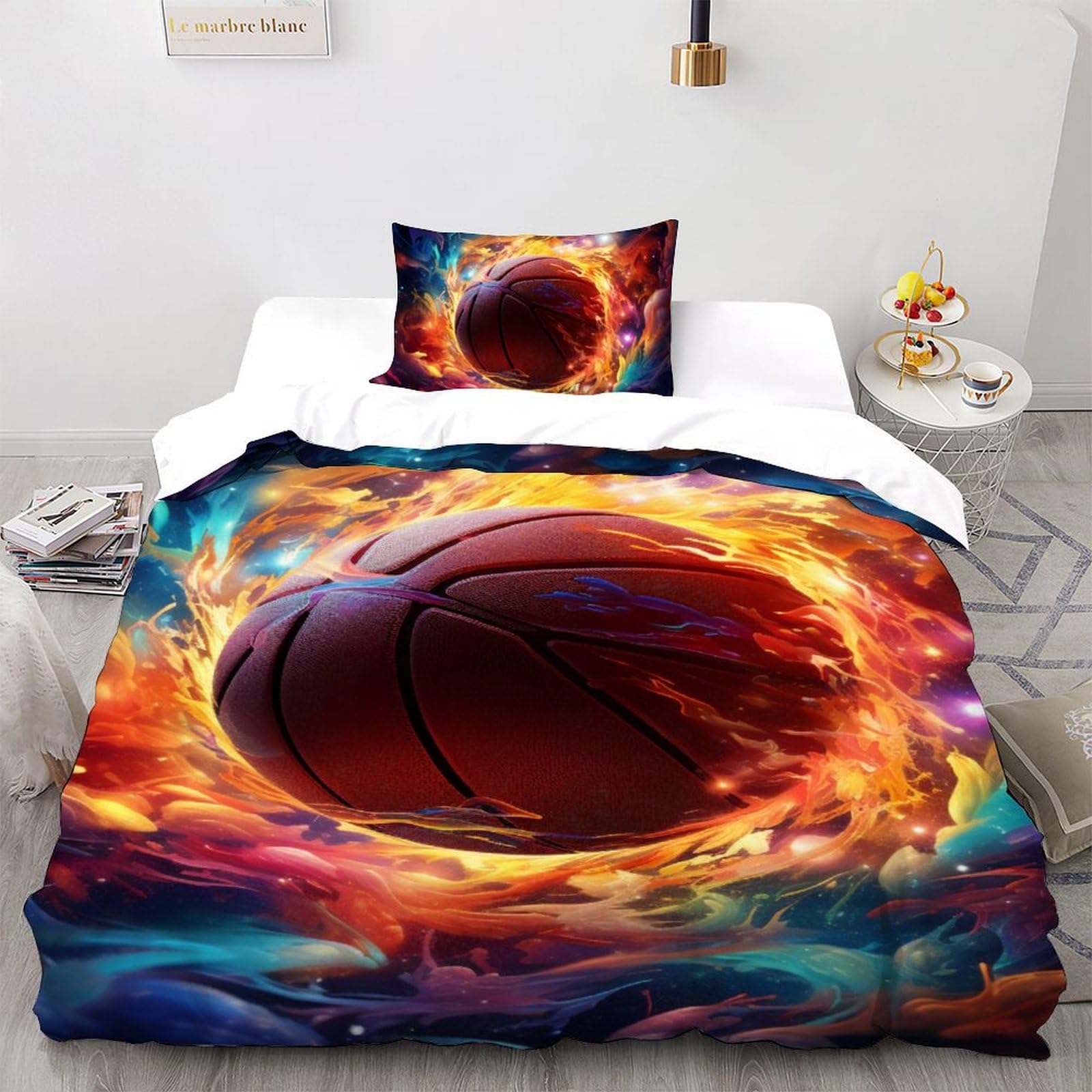 Parure de lit basket-ball microfibre 3D housse de couette zippée 135x200