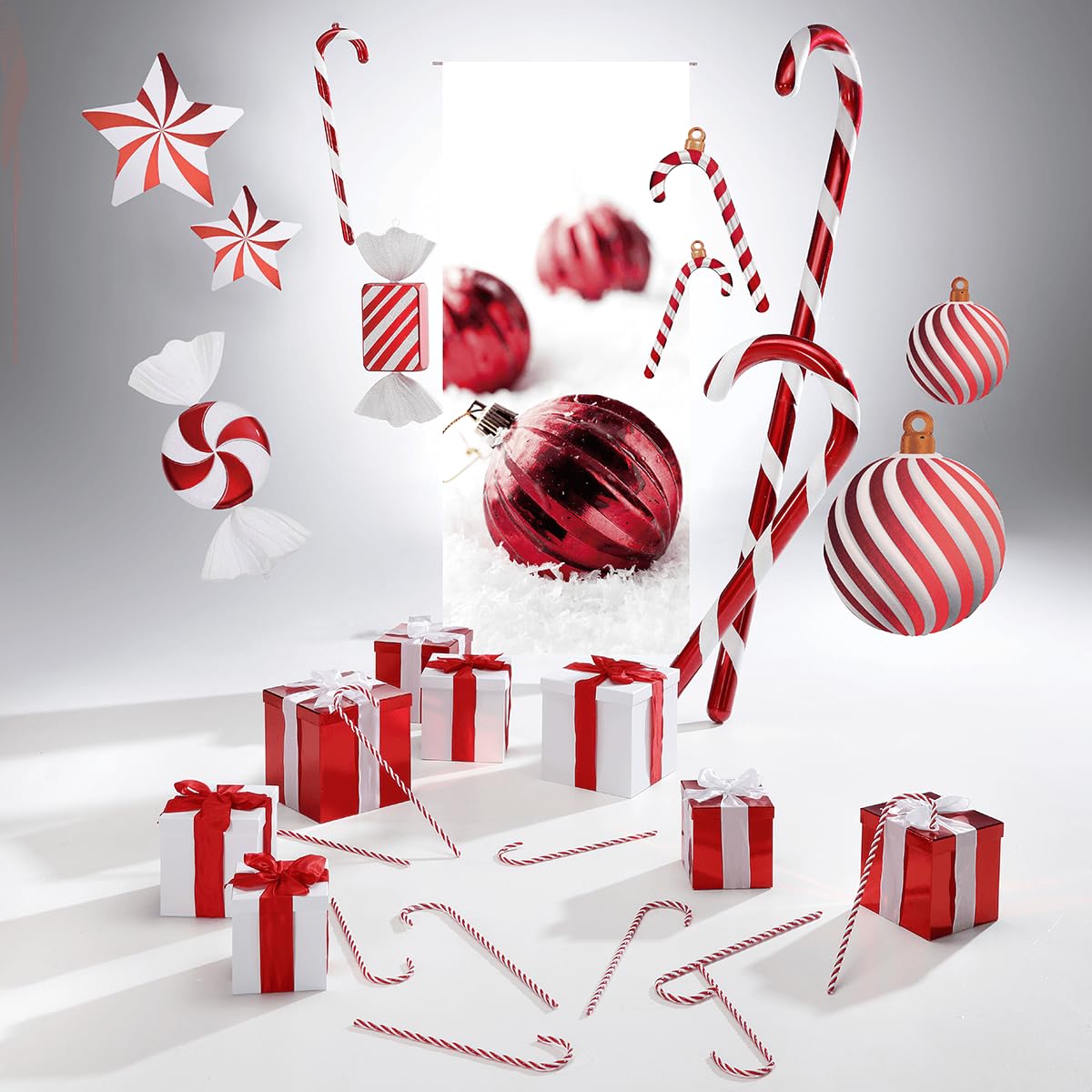 Deko XXL Bonbon Candy Lebensmittel-Attrappe, Imitat, Fake, Deko, rot weiß 47 cm