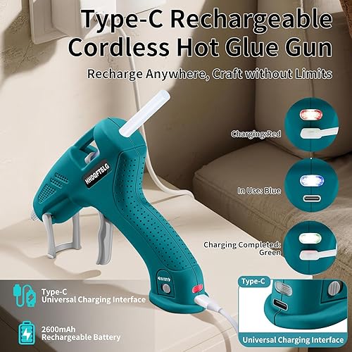 Miniatura 6 de Pistola de pegamento caliente inalámbrica con 30 barras de pegamento premium, pistola de pegamento inalámbrica de 20 W, precalentamiento rápido