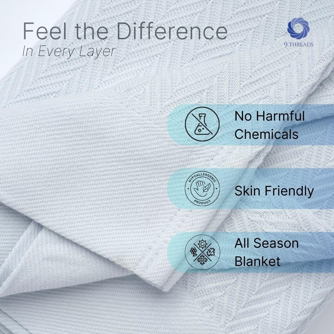 100% Cotton Herringbone Weave Blankets, 90"X90" Queen, Throw Blanket for Bed,All Season Cotton Blanket, Cozy Blanket,Throws Bed Blanket,Throw Blanket for Couch,Modern Home Decor -Light Blue - Image 5