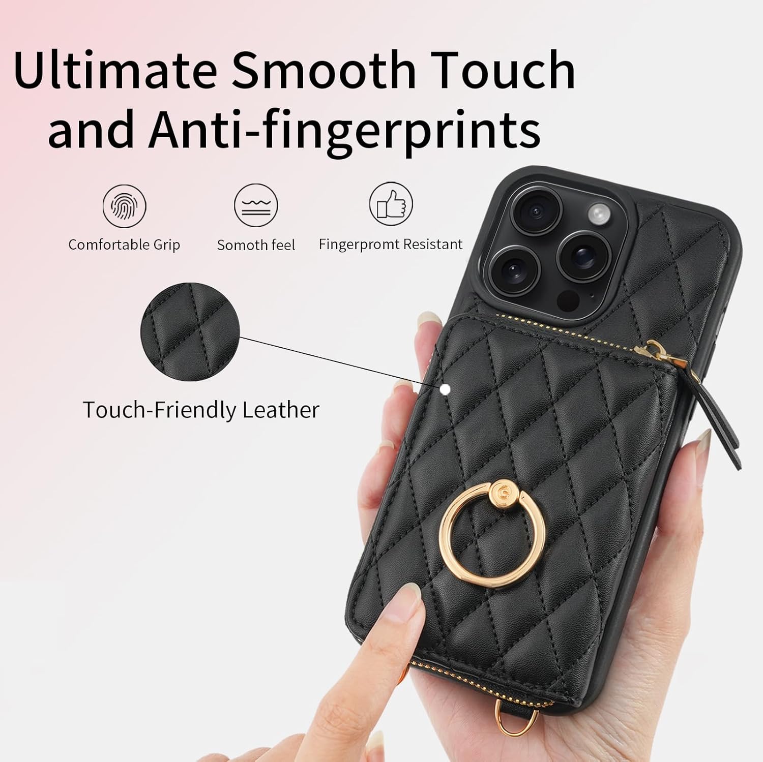 ZVE Compatible with iPhone 14 Pro Max Wallet Case for Women, PU Leather Shockproof Crossbody Phone Case with Card Holder for iPhone 14 Pro Max 6.7 Inch-Black