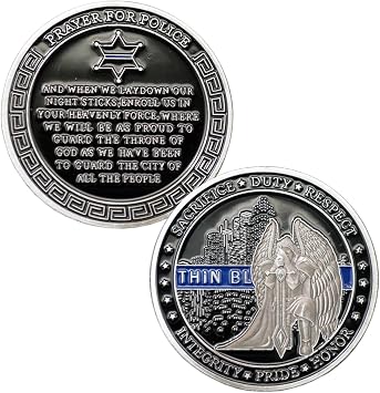 Police Officers Challenge Coin St. Michael Thin Blue Line Prayer Coin