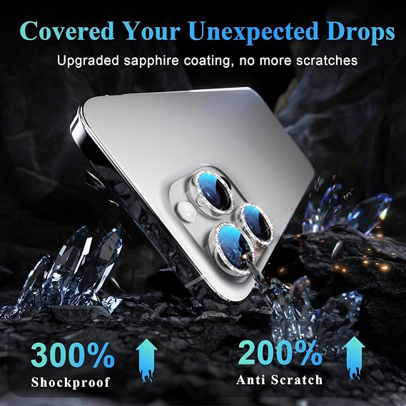 YWXTW Designed for iPhone 16 Pro/iPhone 16 Pro Max Camera Lens Protector Bling, [New Glitter Design] Individual Metal Tempered Glass Camera Cover Accessories Case Friendly (White Titanium)