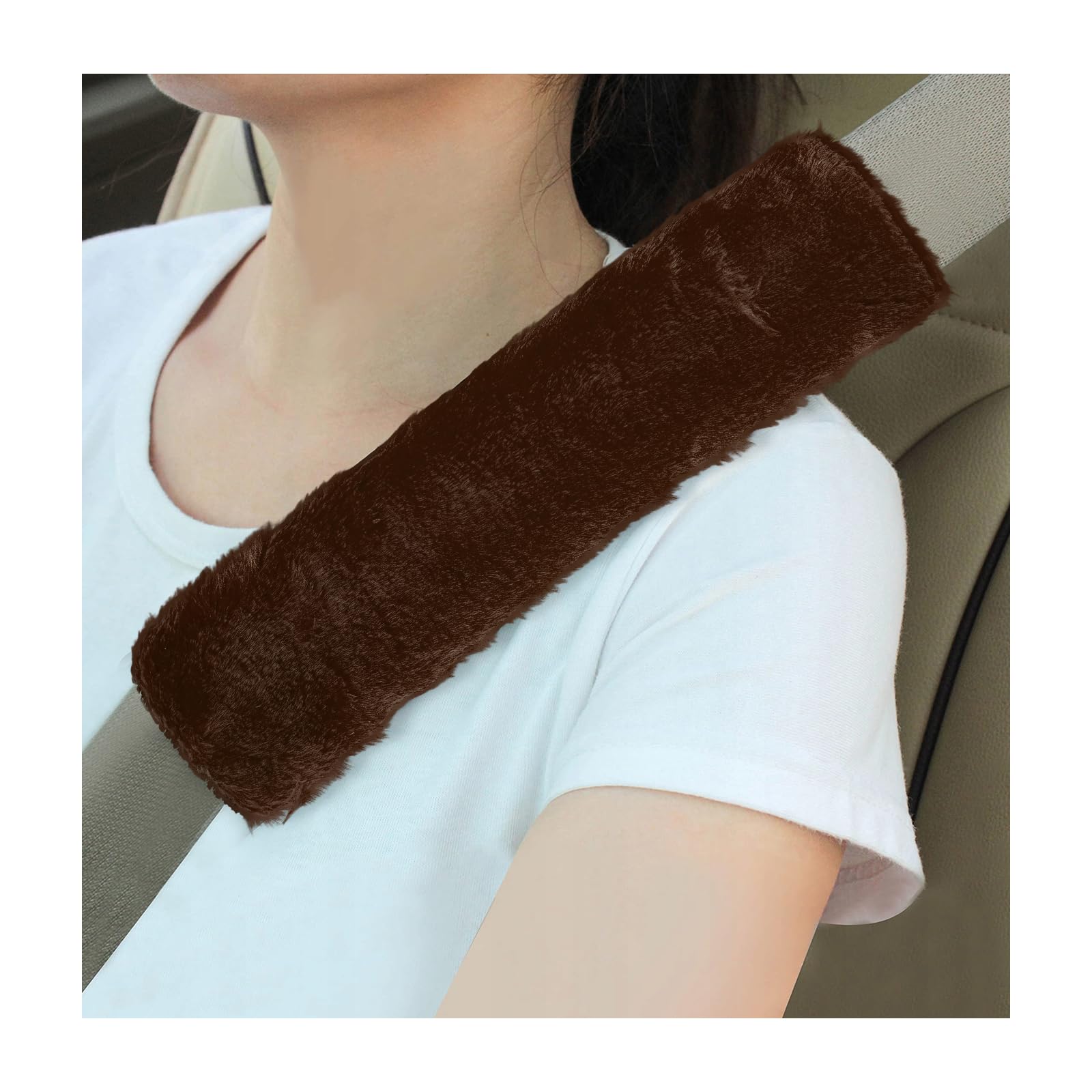 Sun Walker 2PCS Seat Belt Shoulder Pads, Fluffy Soft Plush Auto Seat Belt Pads for Protecting Your Neck &amp; Shoulder, Comfortable Seatbelt Cover Warm Protective Cushion for Most Cars (Coffee)
