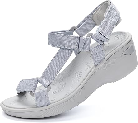 Low Wedge Sandals for Women Casual Walking & Support | Wide Width, 3 Adjustable Velcro Straps, Comfort Cushioned, Open Toe, Soft Webbing, 2" Stable Heel, Summer Vacation Travel