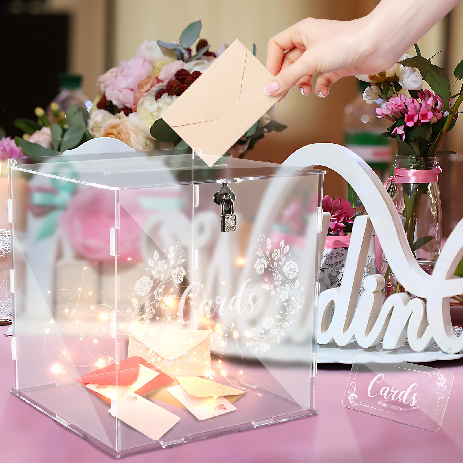 Cinnani Scatola Porta Buste Matrimonio, Acrilico Scatola di Carta di Nozze Grande Scatola per Matrimonio con Serratura e Slot per Ricevimento, Anniversario, Salvadanaio Matrimonio Trasparente