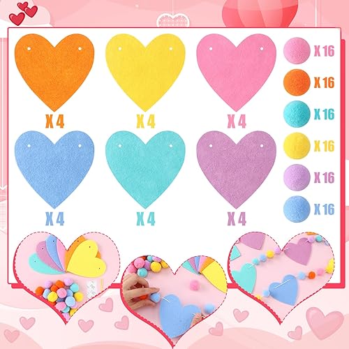 Vista 10 de VitalCozy Guirnalda de bolas de fieltro para el día de San Valentín, pancarta de fieltro con forma de corazón, decoración romántica de San Valentín