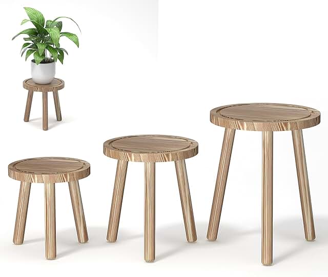 3-Pack Wood Plant Stands Indoor, Single Plant Stand for 6-12 Inch Pots, ...