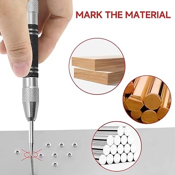 3 Pcs Black Automatic Center Punch, Steel Adjustable One-Handed