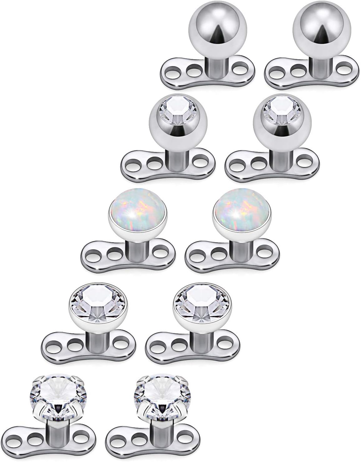 Lcolyoli 10PCS 14G Dermal Anchor Tops CZ/Opal/Ball Base G23 Titanium Microdermals Body Piercing Jewelry for Women Men