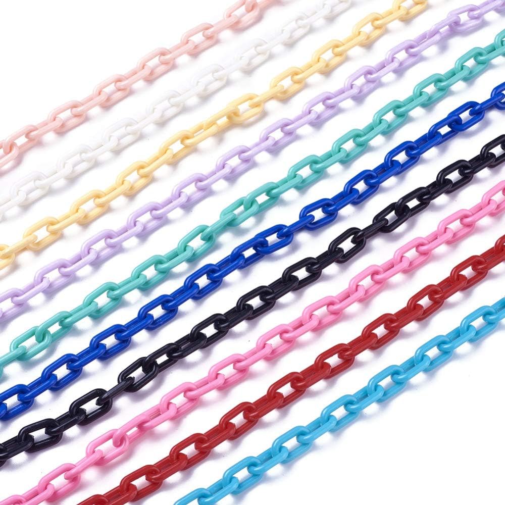 Pandahall 5 Strands Plastic Curb Chains 14.96"~15.35" Random Mixed Color Cable Chain Links for Glasses Lanyard Chains Making