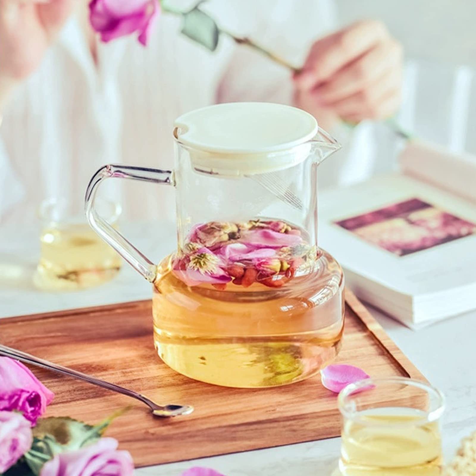 bouilloires Pichet en Verre Simple avec Trou de Filtre en Acier Inoxydable Haute température résistant à l'eau Froide pichet théière ménagère (27 oz) Cantine(Bianco)