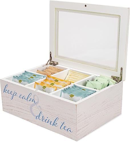 Vista 5 de Cottage Garden Cofre de almacenamiento de té de madera blanqueada de 9 x 6.25 pulgadas de madera de pino Encalar