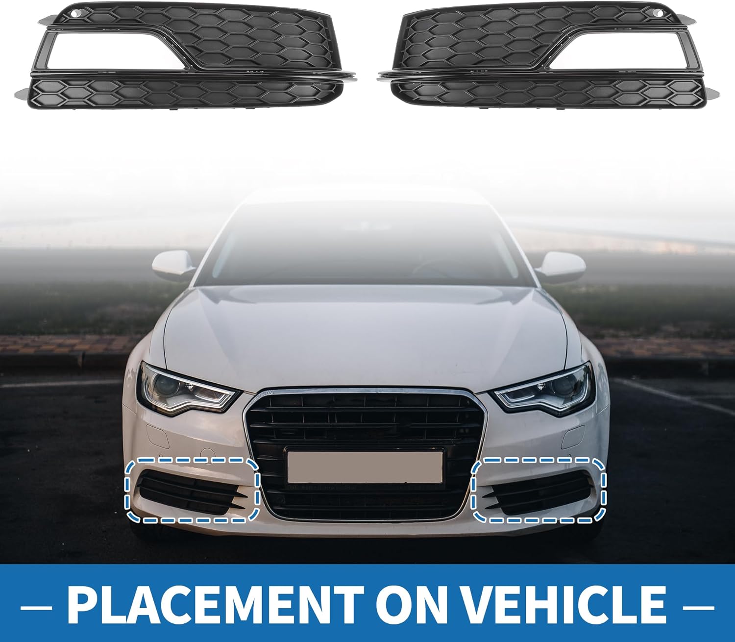 Fog Light Grill No.8T0807681K/8T0807682K 20.28"x6.10" Front Lower Bumper Fog Light Cover Inserts for Audi A5 2013-2017 ABS Black - Image 3