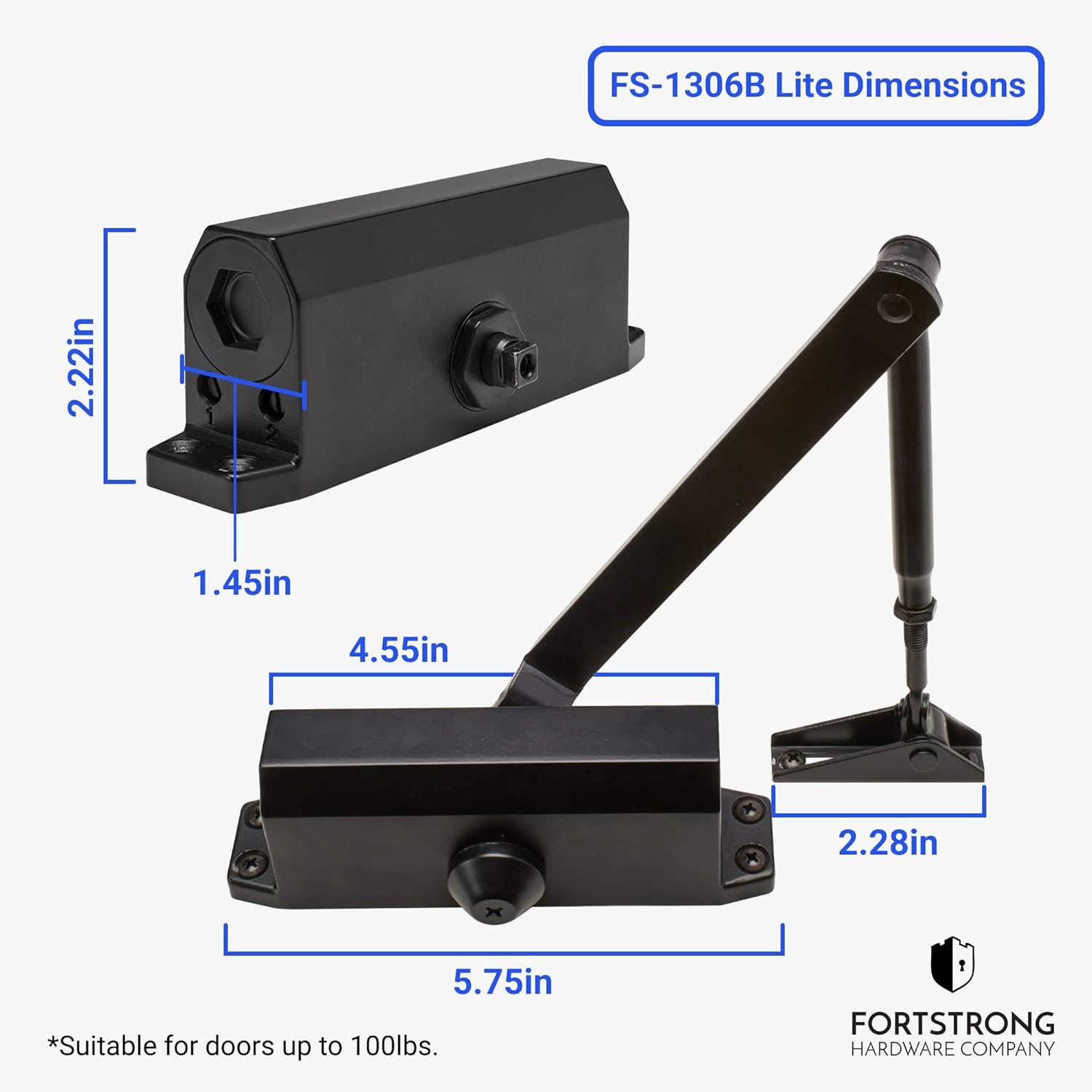 Dimensions of the FORTSTRONG FS-1306 Door Closer
