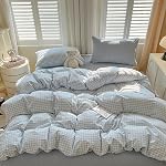 Blue Gingham Couvercle de couverture Twin Size Plaid Grid Couchage vérifié Set 2 Pcs Soft Lavered Microfibre Couvercle de confort avec fermeture à glissière Accueil Déco