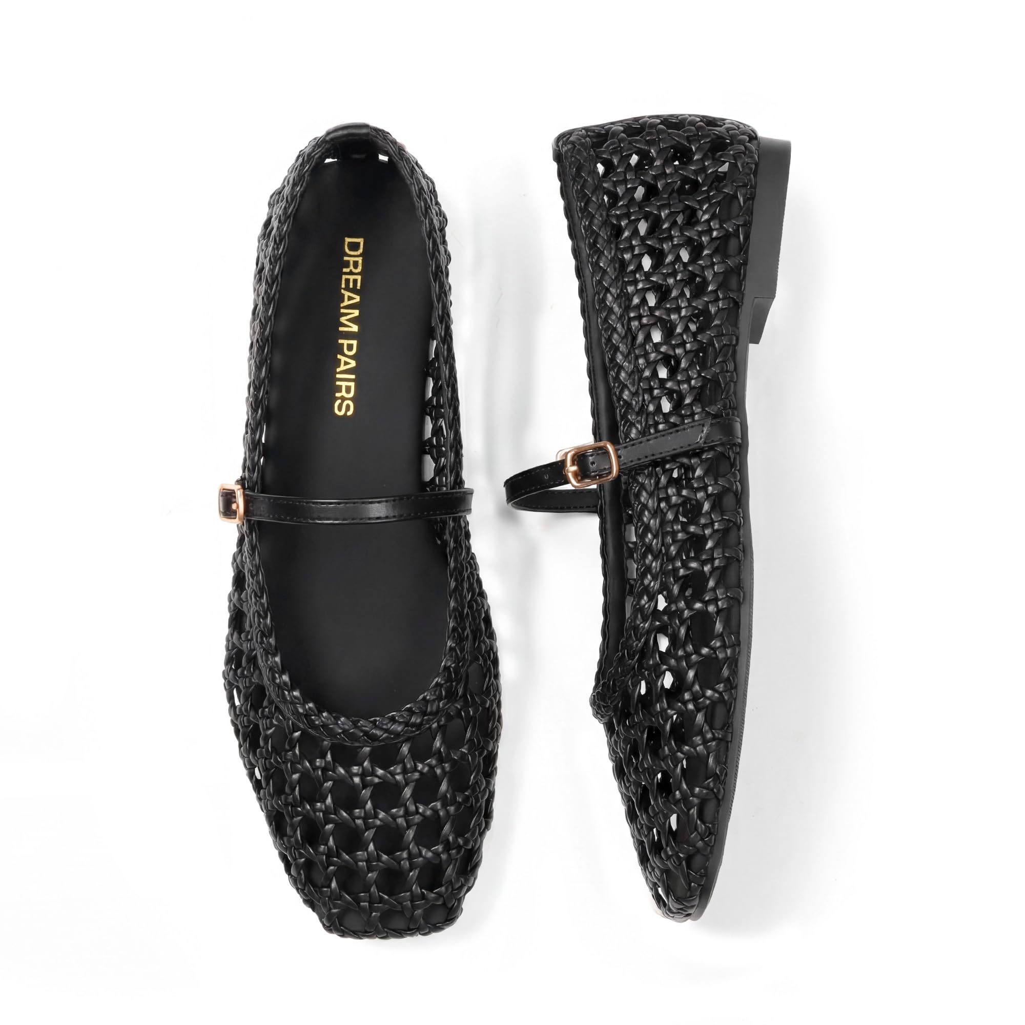 DREAM PAIRS Bailarinas de Mary Jane Tejidas para Mujeres, Cómodas y Elegantes, con Punta Cuadrada y Correa Ajustable