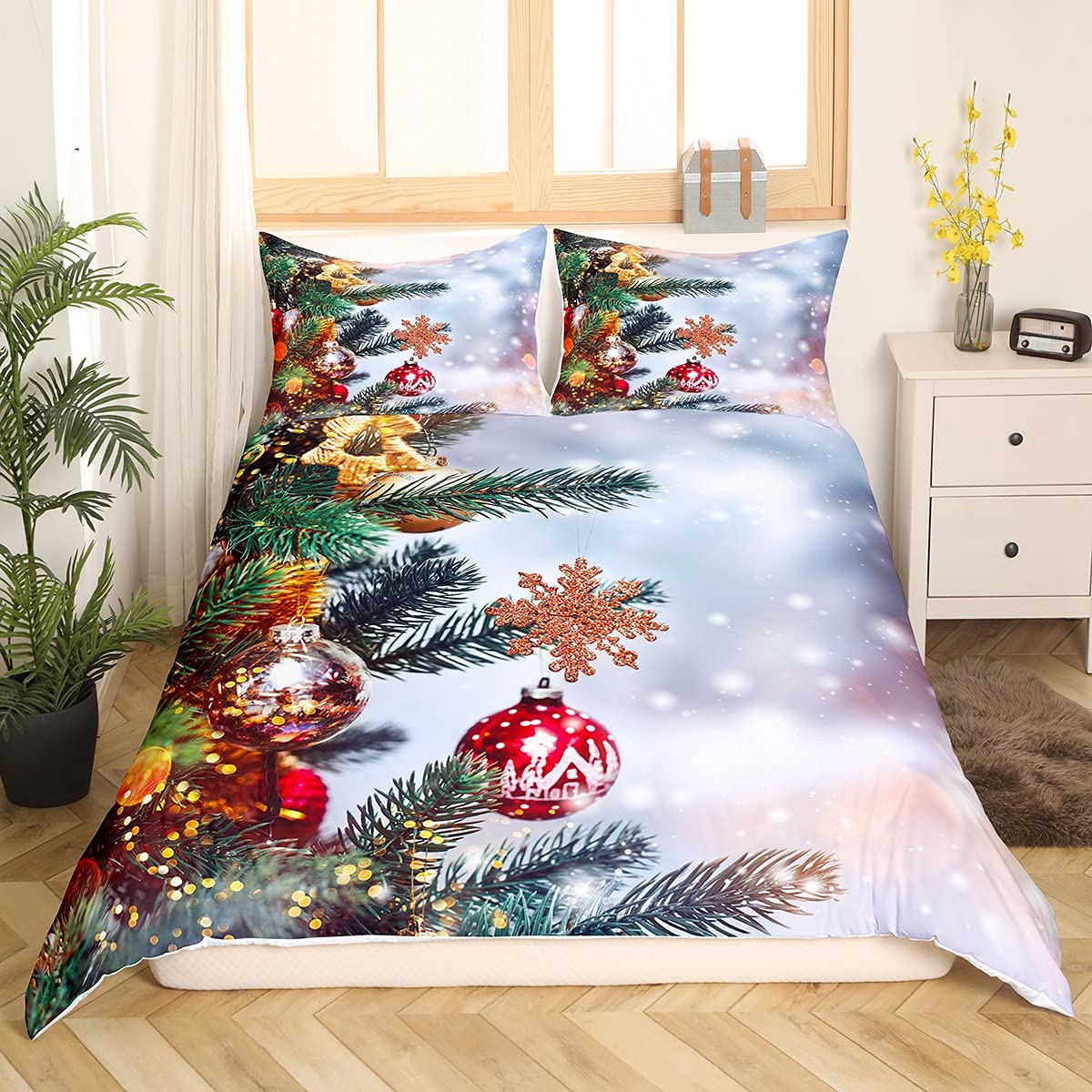 Christmas Bedding Merry Christmas Theme Comforter Cover for Girls Boys Kids New Year Presents Home Bedroom Decor Duvet Cover Teens Santa Claus Deer Youth Bedspread Winter Xmas Theme Quilt Cover