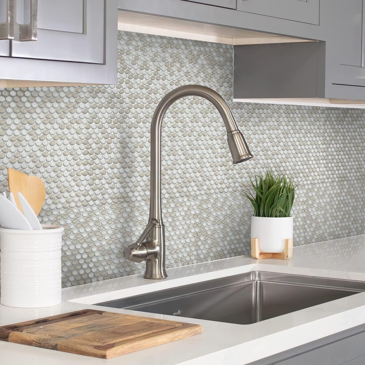 Cream Penny Round Recycled Glass Mosaic Tile (11.11 Sq ft- Box of 10 Sheets)