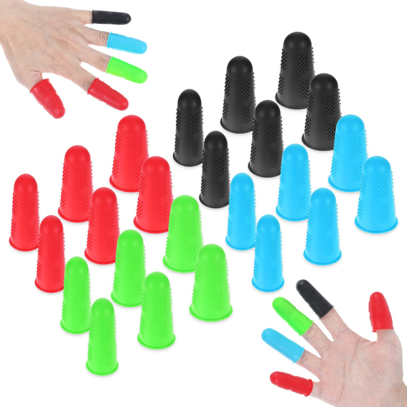 24PCS Rubber Fingers Tips 3 Sizes Silicone Finger Protectors Covers, Sleeve Fingertip Guard Grips Reusable Thumb Cots Thimbles Pads for Hot Glue Guns