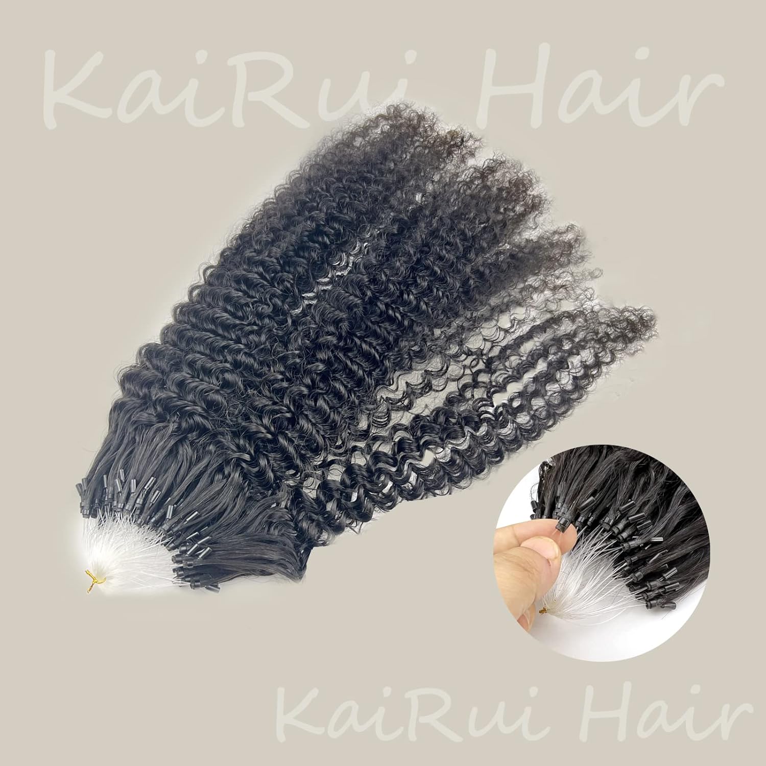 Kinky Afro Curly Micro link Ring Hair Extensions Remy Human Hair Extensions Micro Beads for Extensions Fusion Micro Loop Human Hair Extensions 100Grams 100strands 1g/strand (22 Inch 100g, #Natural Color KC)