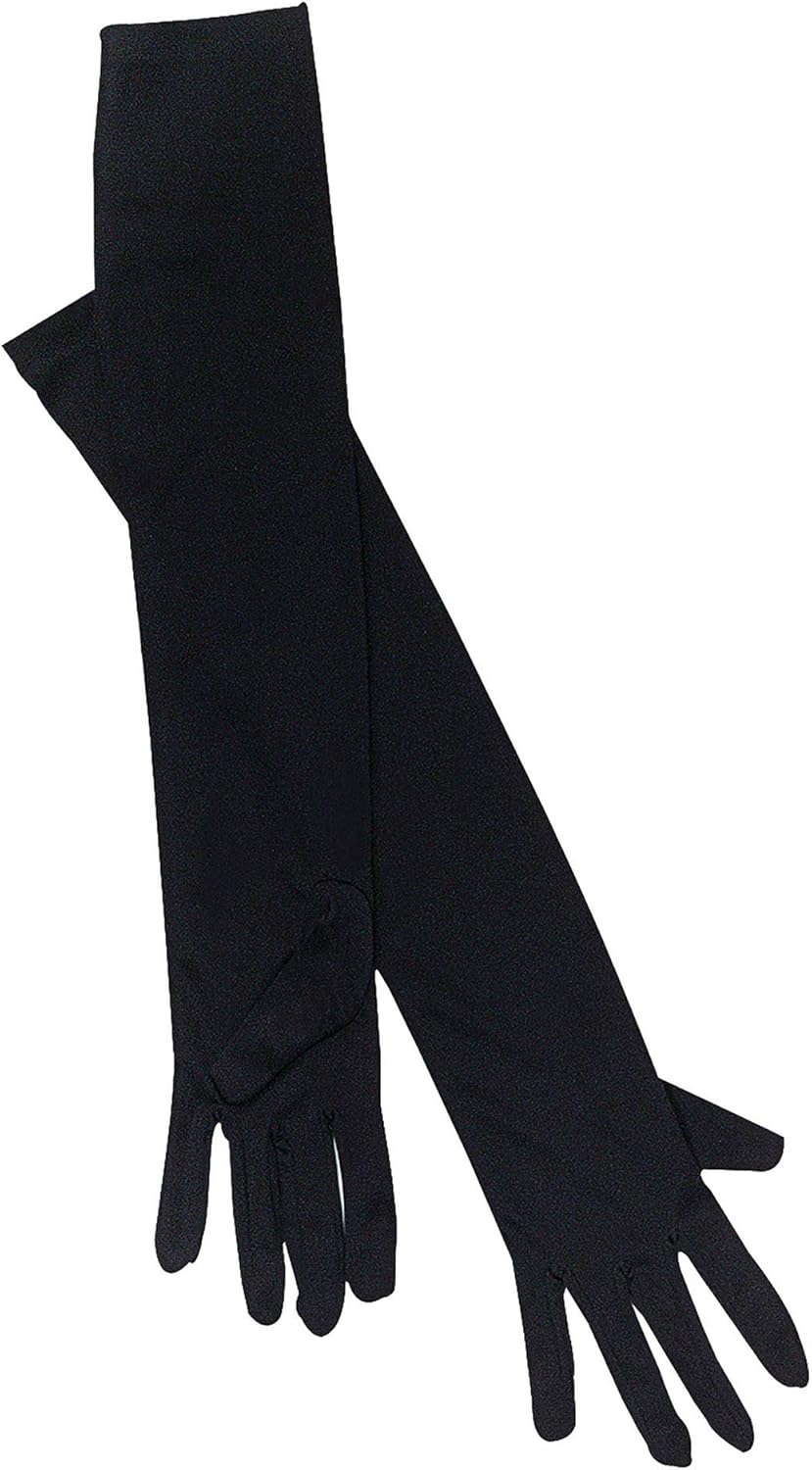 Long Black Satin Opera Gloves - One Size