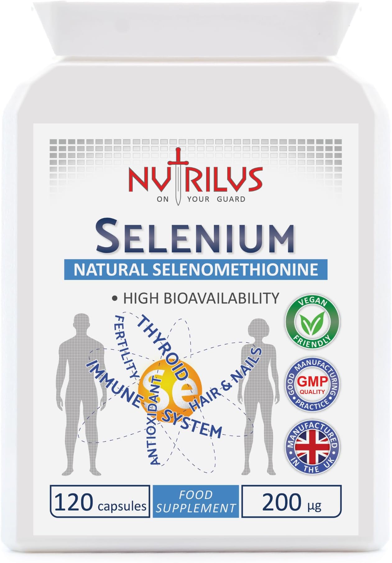 Selenium 120 Capsules 200µg - Natural Selenomethionine - High Bioavailability - High Strength - One-a-Day - Immune, Thyroid, Fertility - Hair and Nails