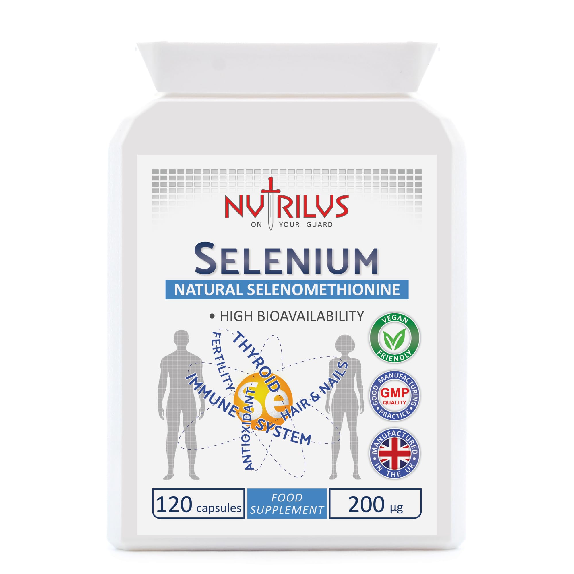 Selenium 120 Capsules 200µg - Natural Selenomethionine - High Bioavailability - High Strength - One-a-Day - Immune, Thyroid, Fertility - Hair and Nails