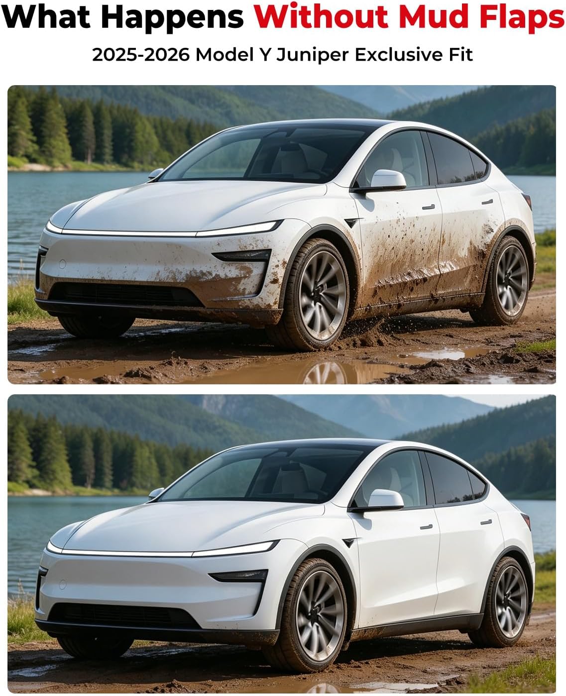 Mud Flaps for Tesla Model Y Juniper Accessories 2025 2026 Flexible TPE Won't Crack No Drill Splash Guards Mud Guards All Weather Paint Protection