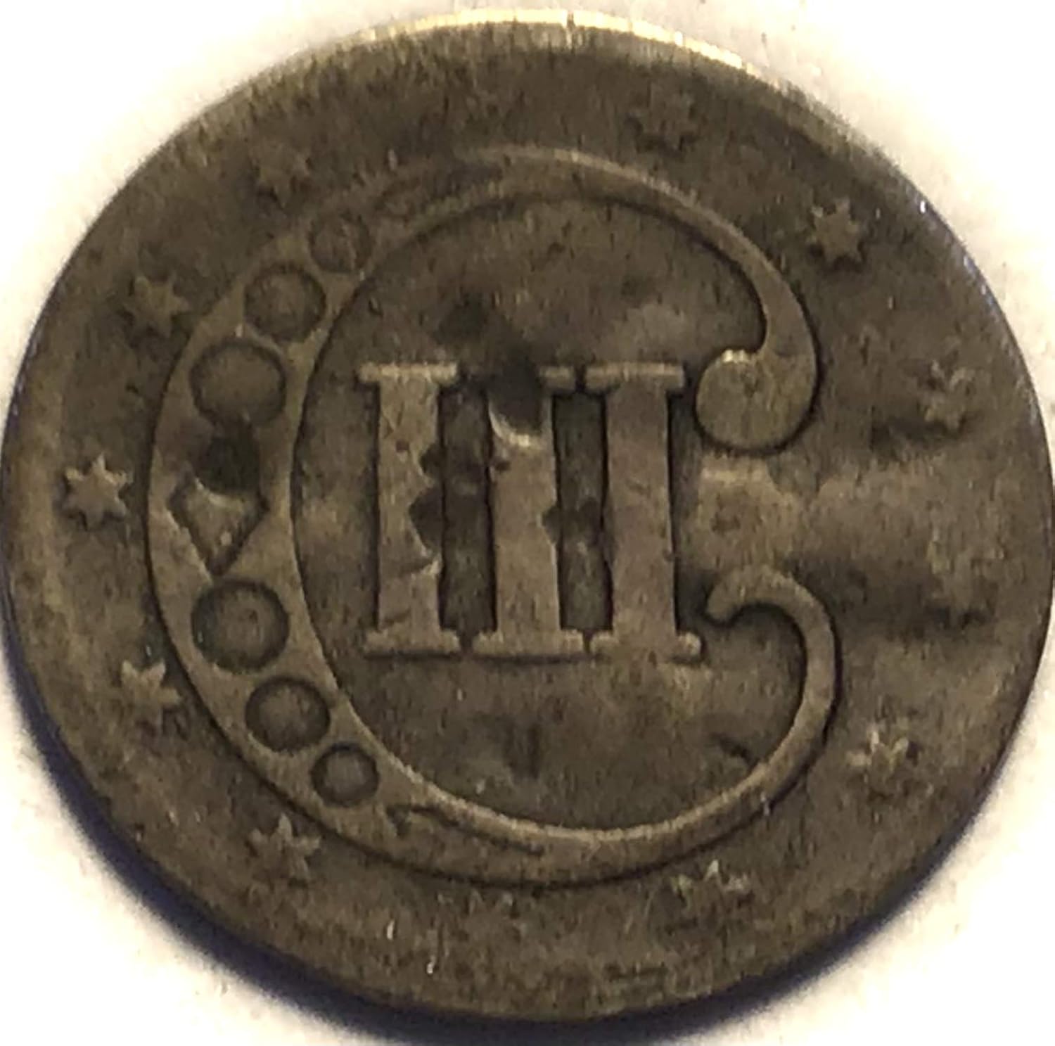 1851 P Silver Three Cent Coin Very Good Grade