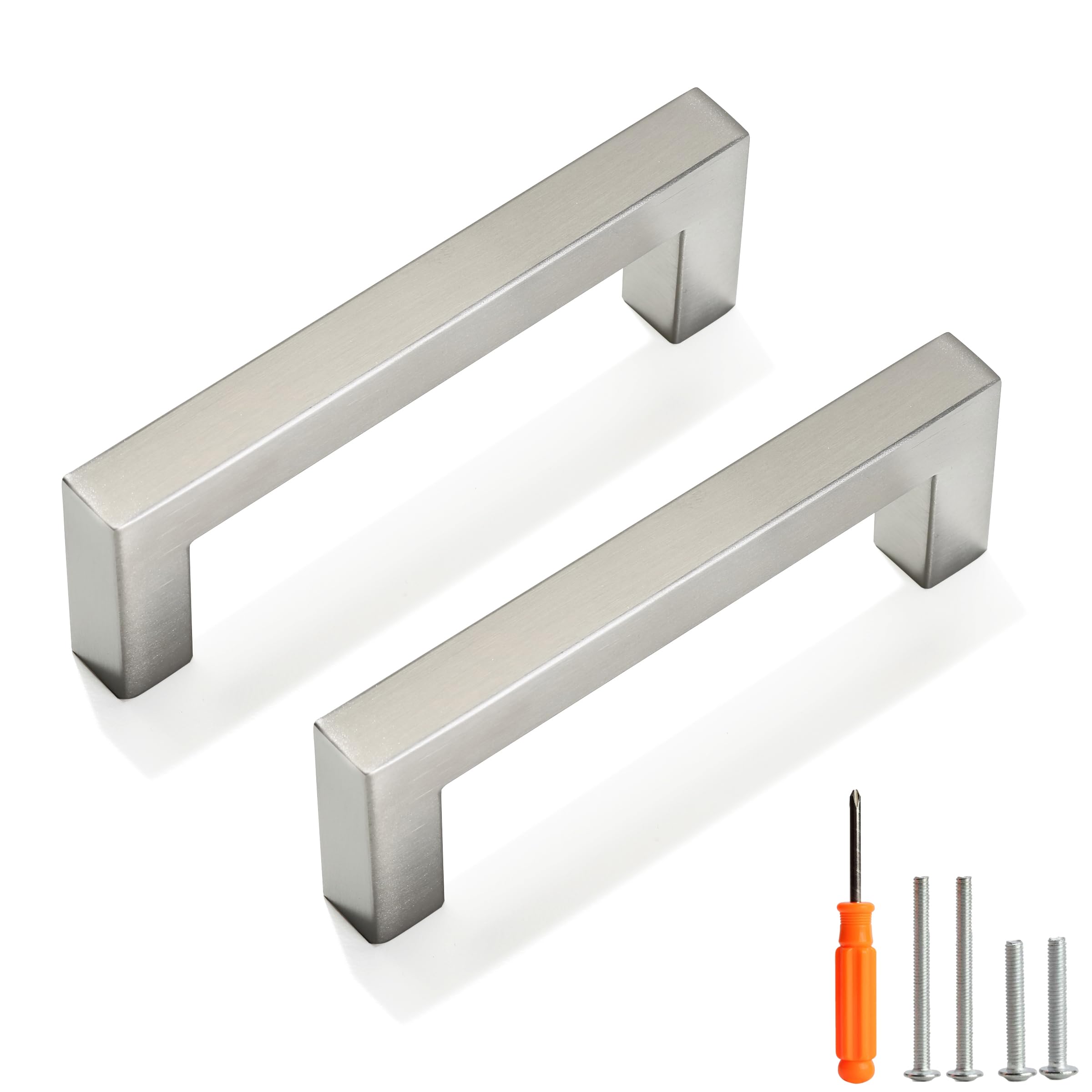 Redunest Cabinet Pulls Brushed Nickel Cabinet Handles Square Drawer Pulls, 10 Pack 3-3/4 Inch Stainless Steel Kitchen Door Cupboard Cabinet Handles,