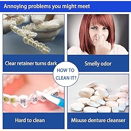 Retainer Cleaner Tablets - 4 Months Supply, Cleaning Tablets for Denture Aligners Invisalign, Mouth Guard Night Guard Cleaner, Remove Odors, Discoloration, Stains & Plaque, Mint