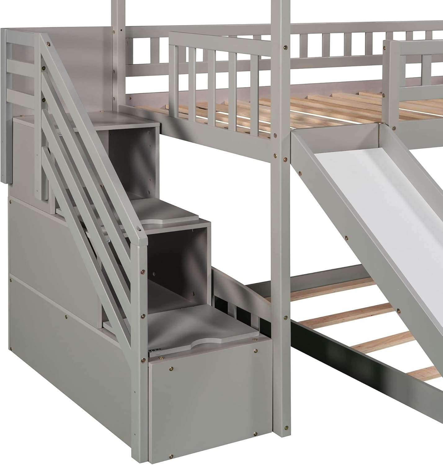 Buy Kids Bunk Bed with Slide, Cabin Twin Bunk Bed with Stairs, House