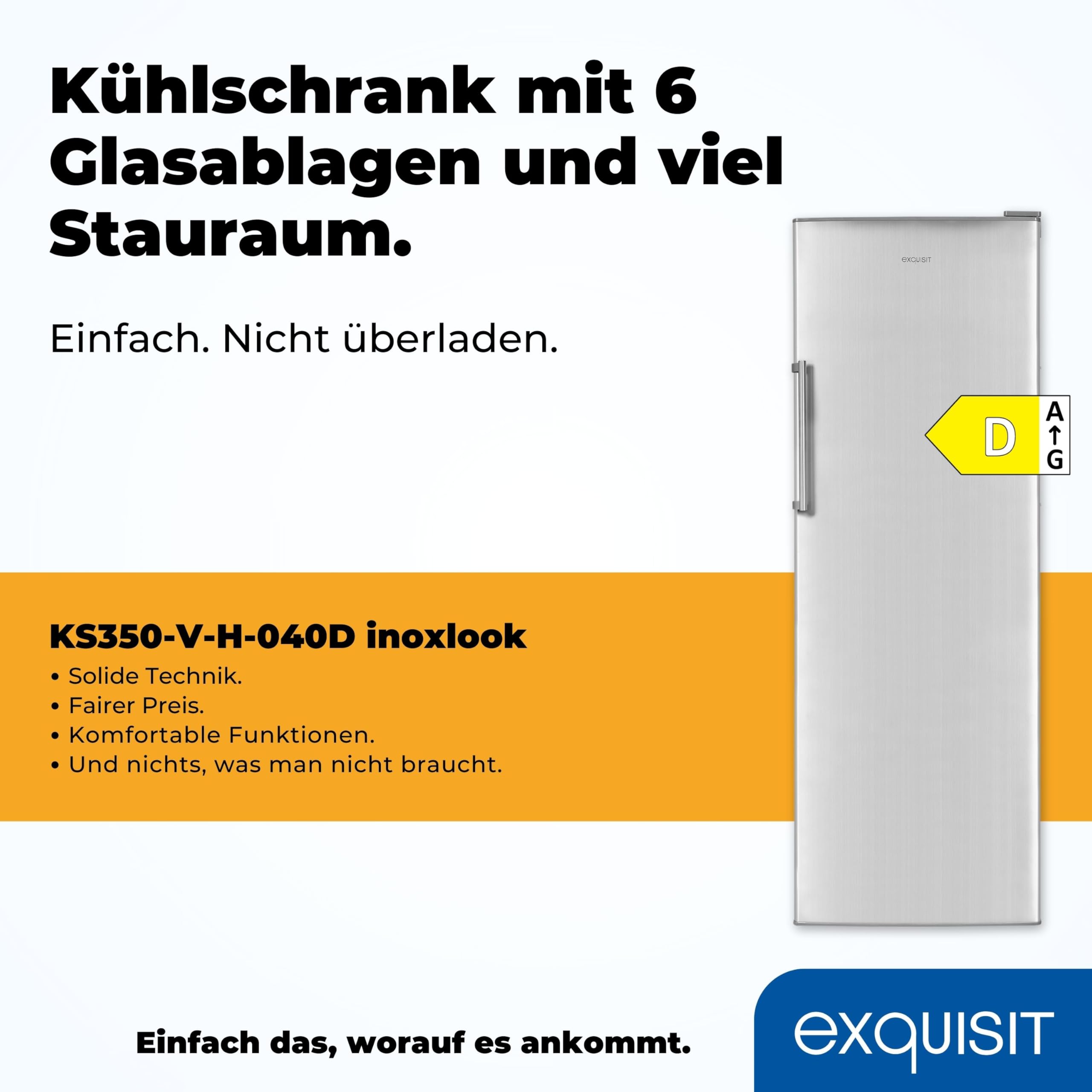 Exquisit KS350-V-H-040D Vollraumkühlschrank in Inoxlook - 331 Liter