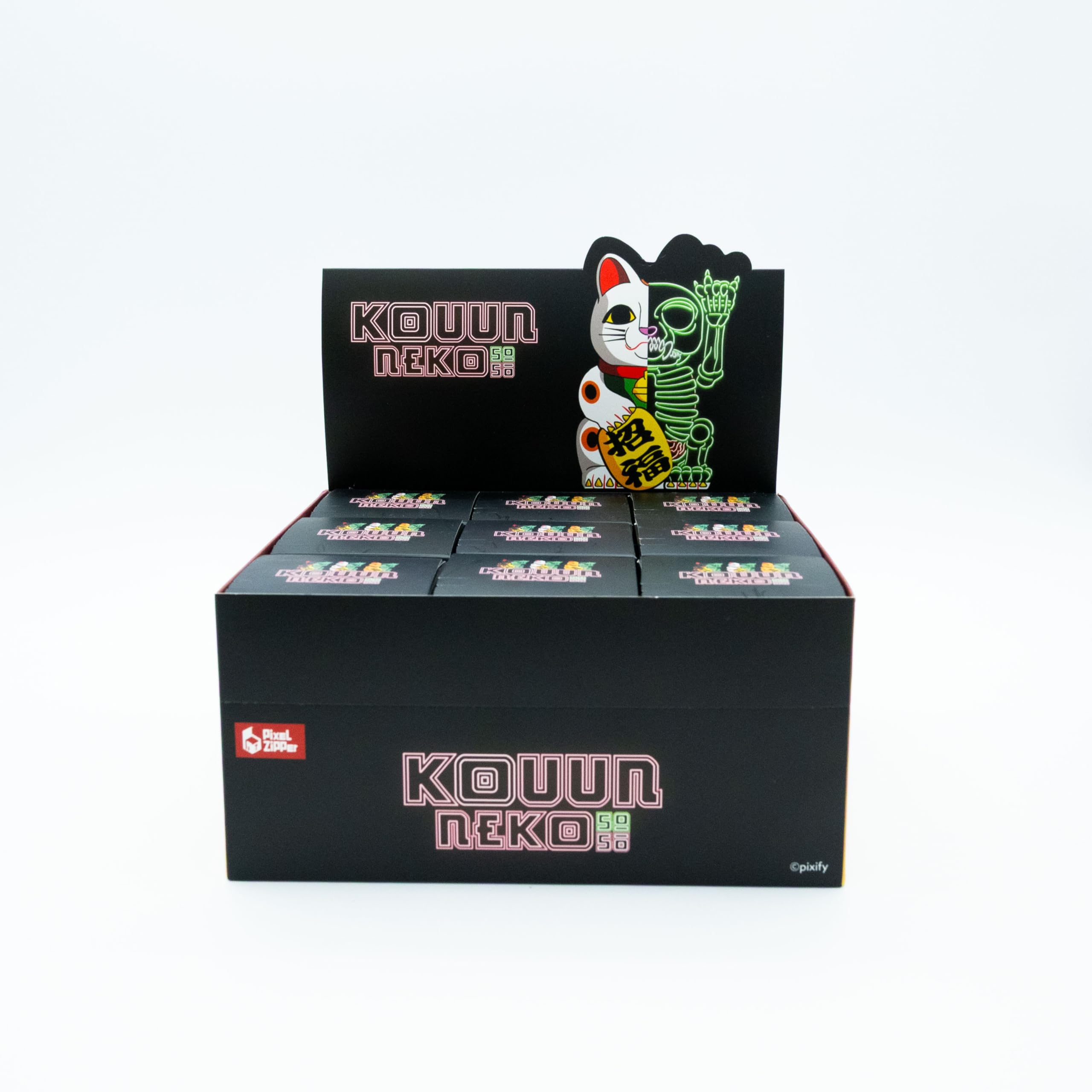 YuMe Lucky Cat Glow in The Dark Figurine - Full Collection | 9 Unique Figures in 1 Set | Intricate Detail & Split Aesthetic Design | Neon Coloured in Low Light | 9 Symbolic Colourways | Great to Gift