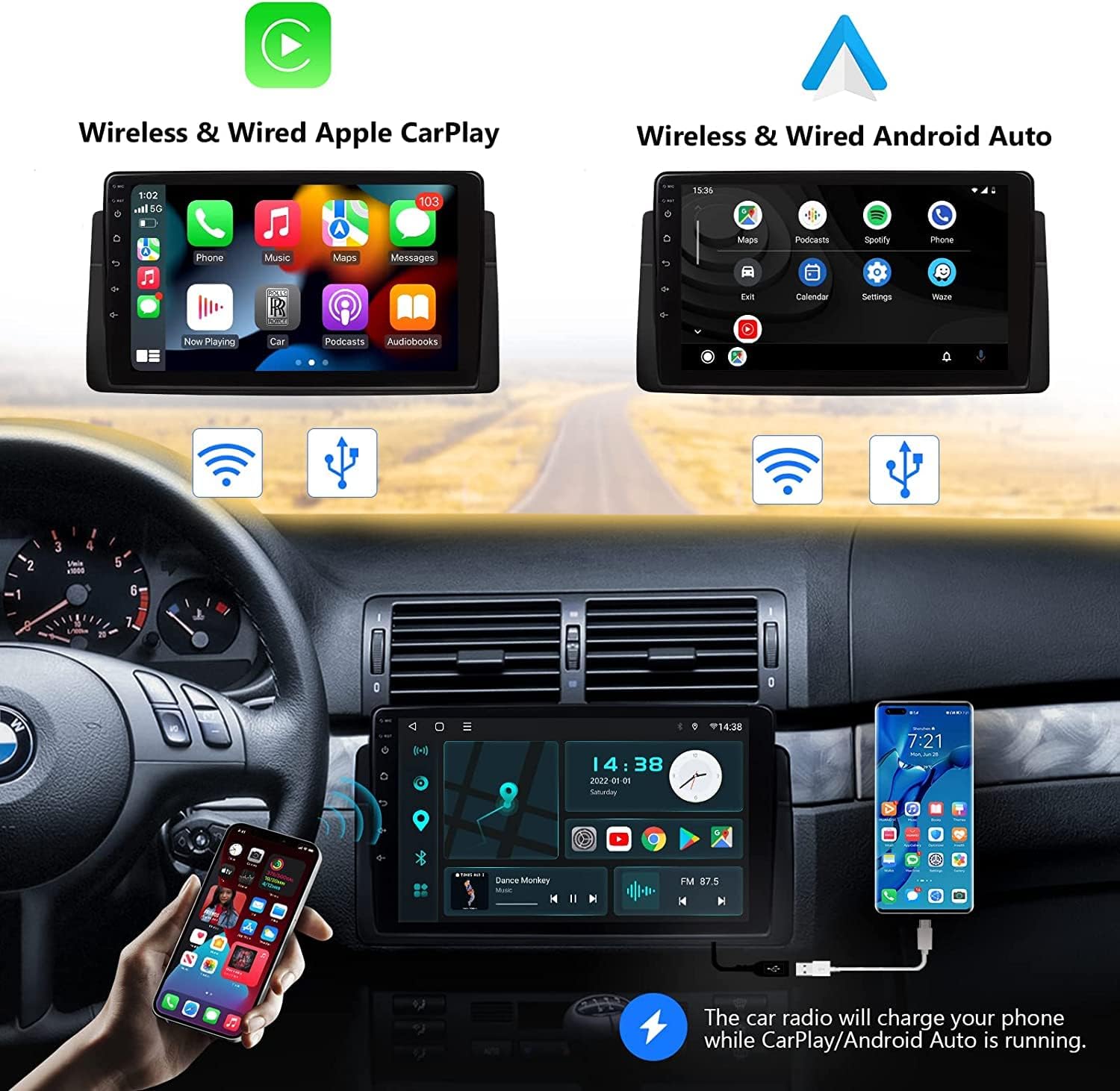 Comparison of Wireless & Wired Apple CarPlay and Android Auto interfaces on the car stereo