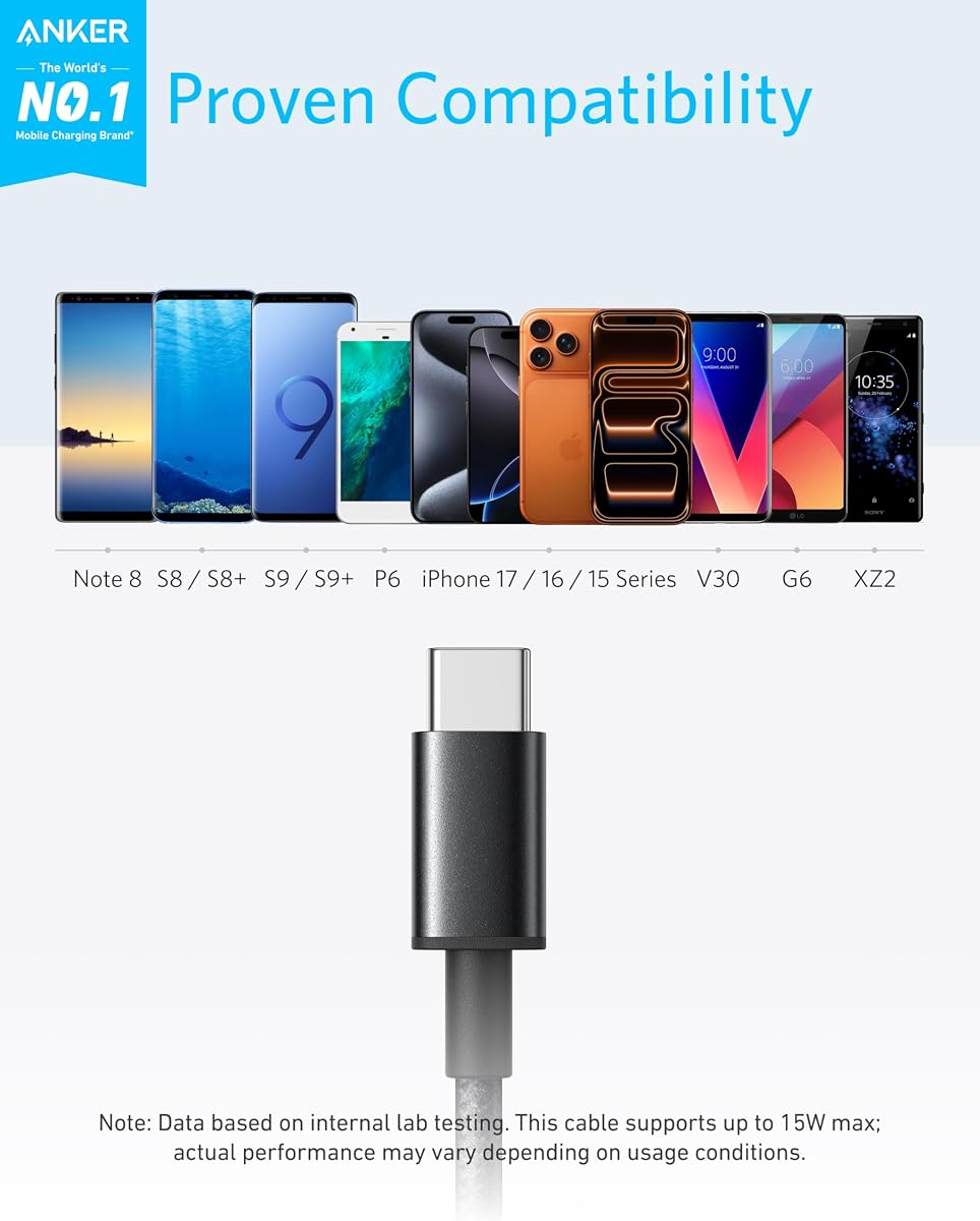 Anker USB C Charger Cable, 2-Pack 3 ft (0.9 m) USB to USB C Cable, USB A to USB C Braided Phone Charger Cable for iPhone 17/16/15, iPad Pro, Samsung Galaxy, MacBook Pro,and More